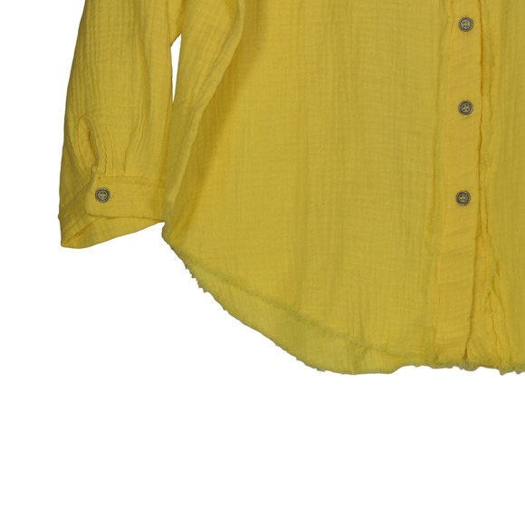 Yellow Jacket Womens Large  Pocket 100% Cotton Factory Frayed Hems Button Front - Picture 3 of 10